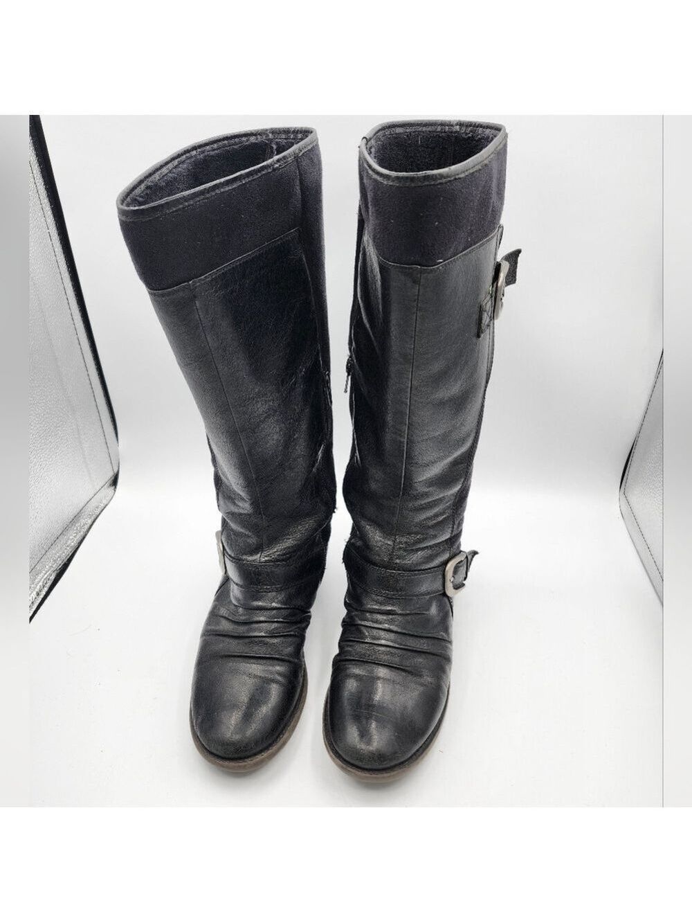 BareTraps Black Leather Boots with Buckle Lined Sz 7